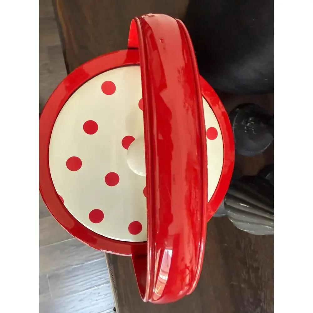 Vintage Red White Polka Dot Ice Bucket Retro Vinyl Barware Mid Century Style